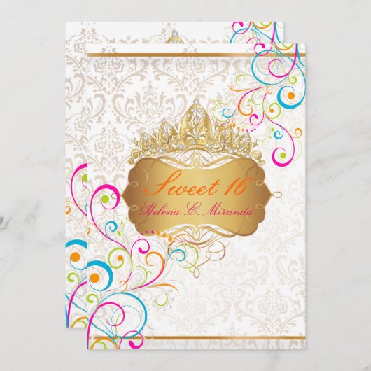 Invitation PixDezines Sweet 16/Rainbow Swirls/DO-IT-YOURSELF  (Devant / Derrière)