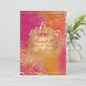 Invitation PixDezines SWEET 16, RAINBOW SWIRLS/ROSSI DAMASK (Debout devant)