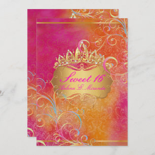 Invitation PixDezines SWEET 16, RAINBOW SWIRLS/ROSSI DAMASK