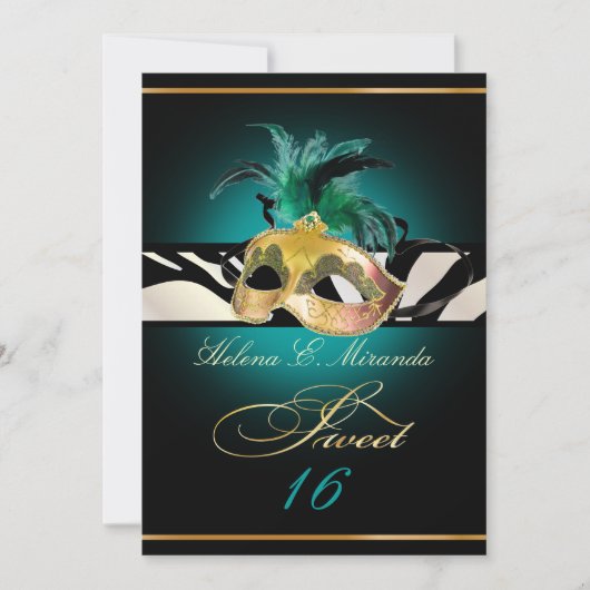 Invitation PixDezines Sweet 16/turquoise Zebra/DO-IT-YOURSELF (Devant)