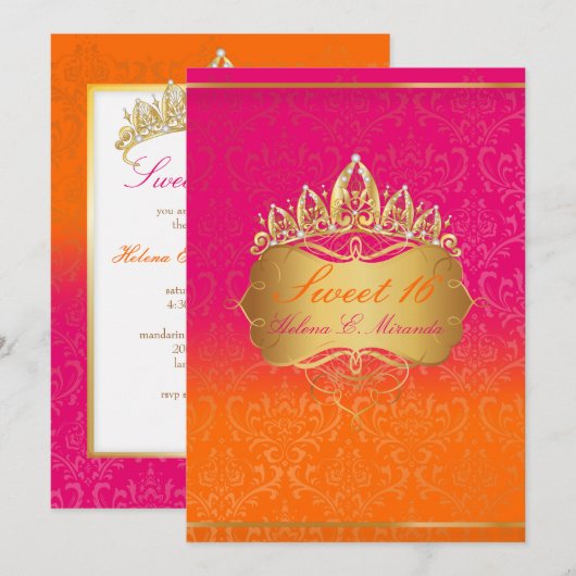Invitation PixDezines Sweet 16/Vintage Rossi Damask (Devant / Derrière)
