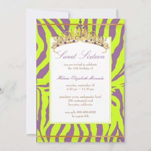 Invitation PixDezines Sweet 16/Zebra Stripes (Dos)