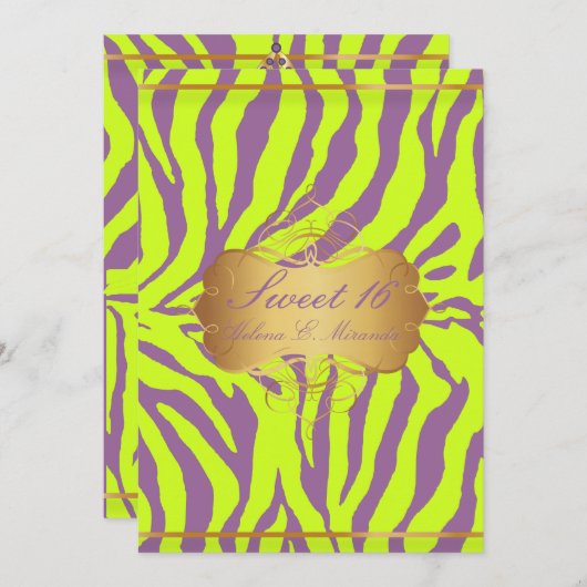 Invitation PixDezines Sweet 16/Zebra Stripes (Devant / Derrière)
