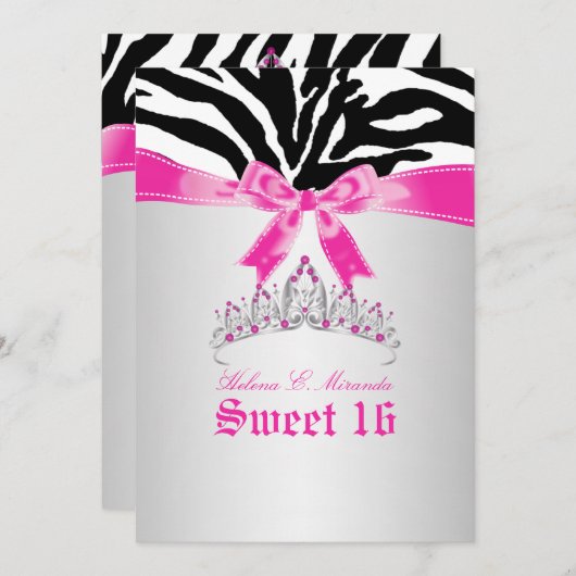 Invitation PixDezines Sweet 16/Zebra Stripes (Devant / Derrière)