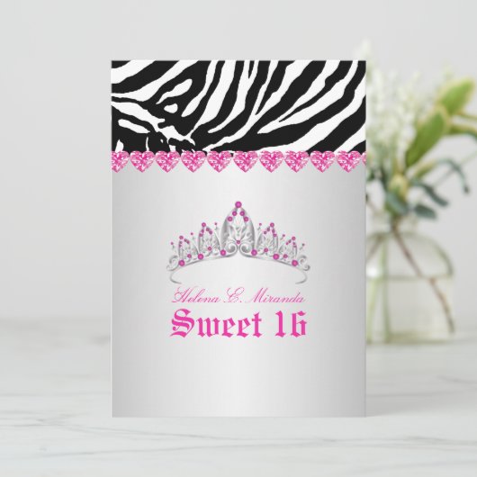 Invitation PixDezines Sweet 16/Zebra Stripes (Debout devant)