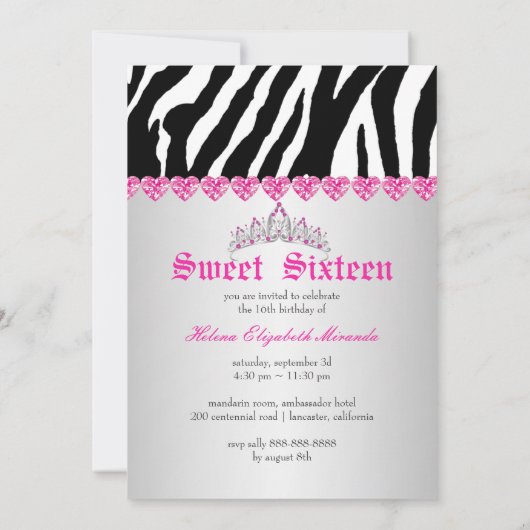 Invitation PixDezines Sweet 16/Zebra Stripes (Dos)