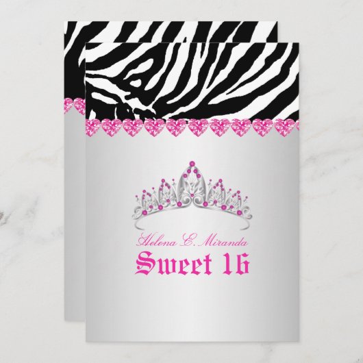 Invitation PixDezines Sweet 16/Zebra Stripes (Devant / Derrière)
