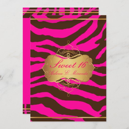 Invitation PixDezines Sweet 16/Zebra Stripes (Devant / Derrière)
