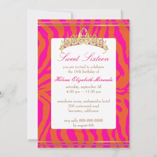 Invitation PixDezines Sweet 16/Zebra Stripes (Dos)