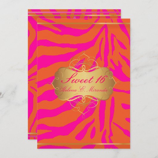 Invitation PixDezines Sweet 16/Zebra Stripes (Devant / Derrière)