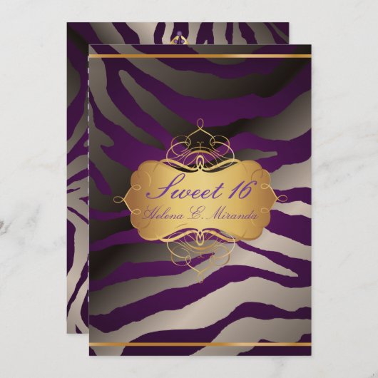 Invitation PixDezines Sweet 16/Zebra Stripes (Devant / Derrière)
