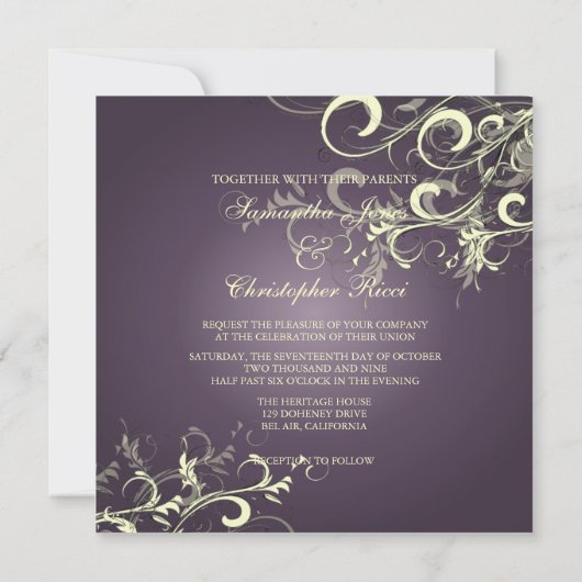 Invitation PixDezines Swirls à vanille de prune violette fonc (Dos)