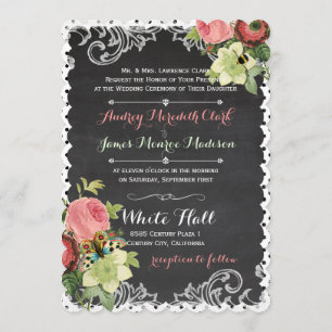 Invitation PixDezines tableau noir/rococo/roses vintages