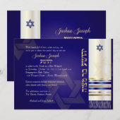 Invitation PixDezines talit/Stylish Bar Mitzvah/blue/gold (Devant / Derrière)
