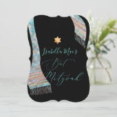 Invitation PixDezines Tallit Aqua Bat mitzvah bleu turquoise (Debout devant)