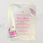 Invitation PixDezines Tallit rose/Bat mitzvah (Devant / Derrière)