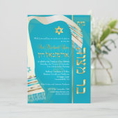 Invitation PixDezines tallits Bar Mitzvah/bleu/or (Debout devant)