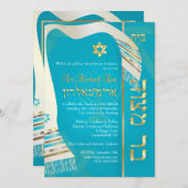 Invitation PixDezines tallits Bar Mitzvah/bleu/or (Devant / Derrière)