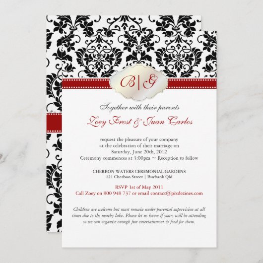 Invitation PixDezines Tanza Damask/DO-IT-YOURSELF couleurs!!! (Devant / Derrière)