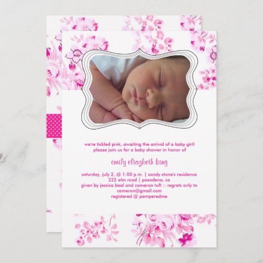 Invitation PixDezines toile rose/faire-part de naissance/douc (Devant / Derrière)