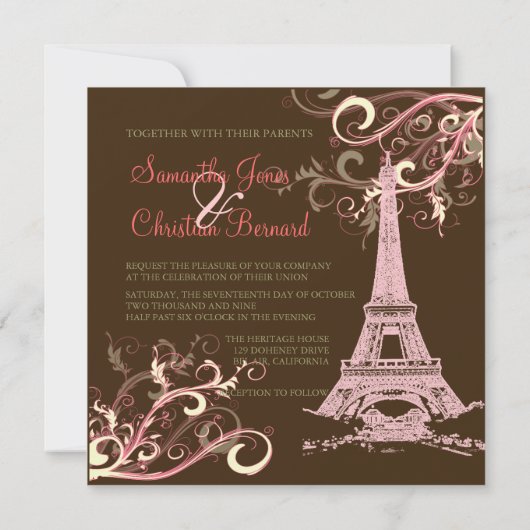 Invitation PixDezines TOUR EIFFEL ROSE+SWIRLS (Dos)