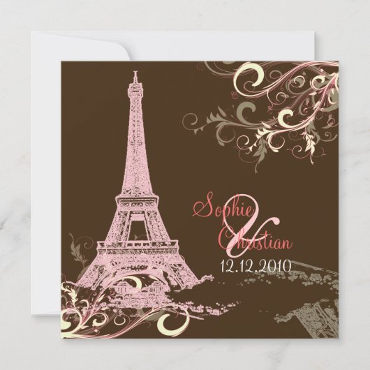 Invitation PixDezines TOUR EIFFEL ROSE+SWIRLS (Devant)