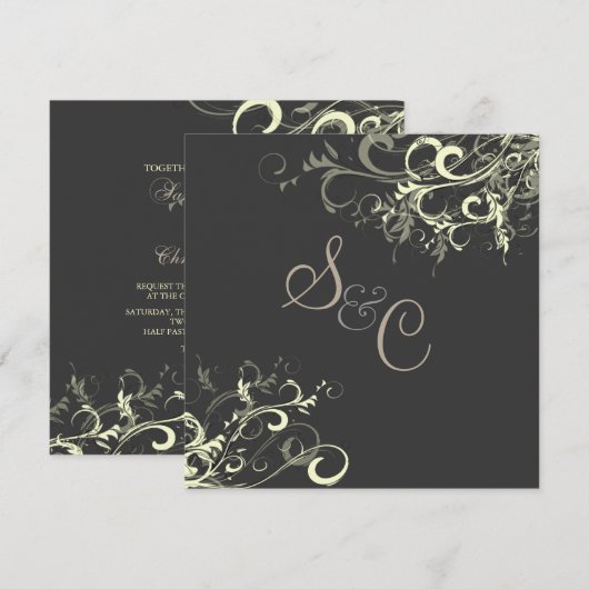 Invitation PixDezines tourbillon crème+graphite (Devant / Derrière)