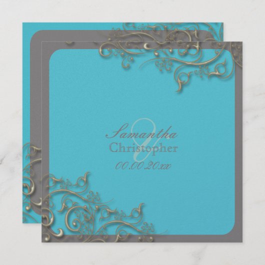 Invitation PixDezines tourbillons rustiques/faux argent (Devant / Derrière)