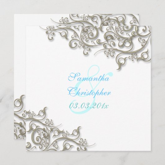 Invitation PixDezines tourbillons rustiques/faux argent (Devant / Derrière)