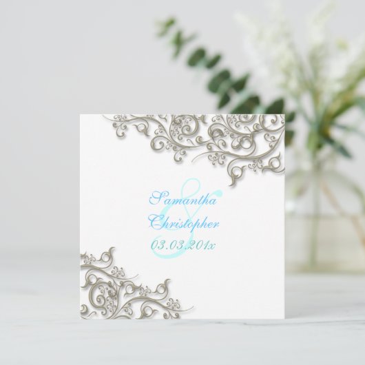 Invitation PixDezines tourbillons rustiques/faux argent (Debout devant)