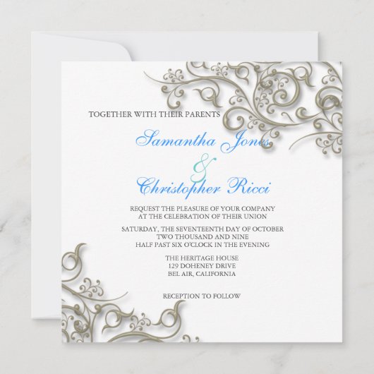 Invitation PixDezines tourbillons rustiques/faux argent (Dos)