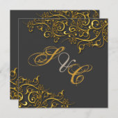 Invitation PixDezines tourbillons vintages en faux or (Devant / Derrière)