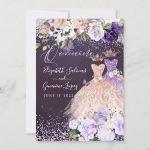 Invitation PixDezines Twins Quinceanera RoseOr Dusty violet