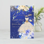 Invitation PixDezines Twins Quinceanera Royal Blue Gold (Debout devant)