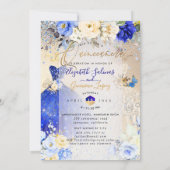 Invitation PixDezines Twins Quinceanera Royal Blue Gold (Dos)
