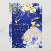 Invitation PixDezines Twins Quinceanera Royal Blue Gold (Devant / Derrière)