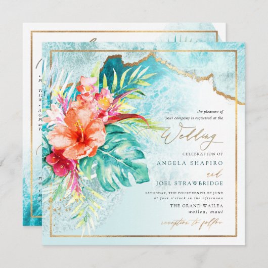 Invitation PixDezines Vagues de Plage Paradise Tropical (Devant / Derrière)