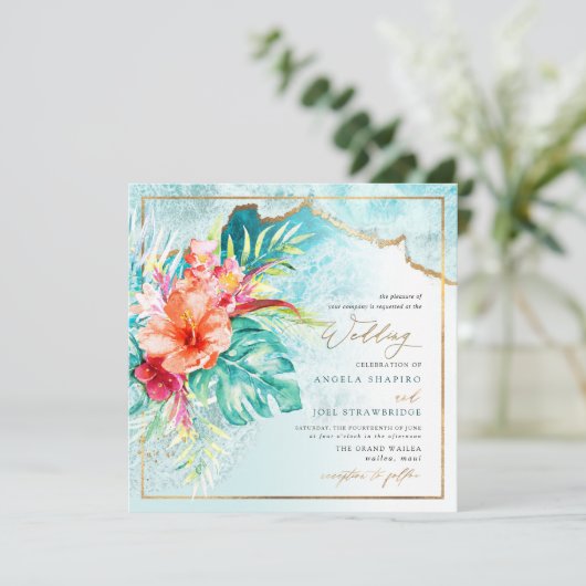 Invitation PixDezines Vagues de Plage Paradise Tropical (Debout devant)