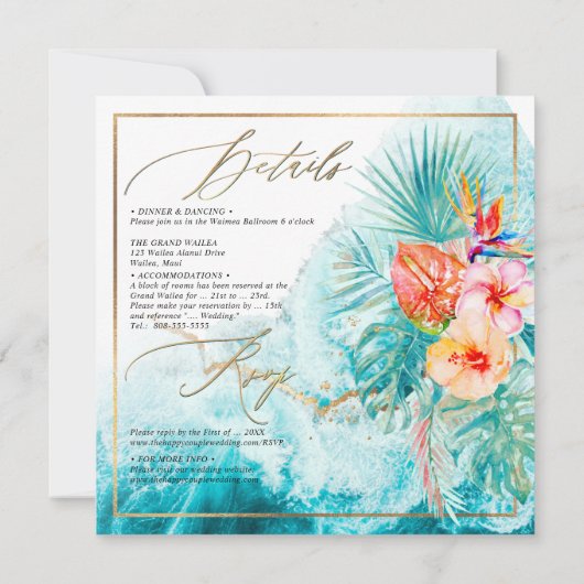 Invitation PixDezines Vagues de Plage Paradise Tropical (Dos)