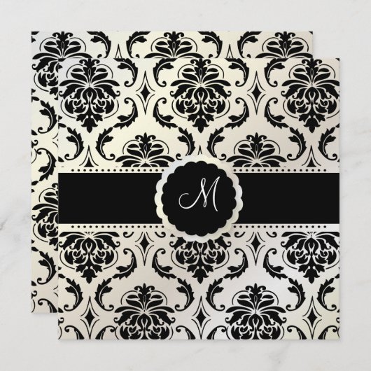 Invitation PixDezines Vendome Damask / Black + White (Devant / Derrière)