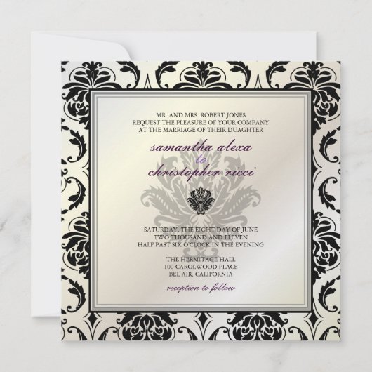 Invitation PixDezines Vendome Damask / Black + White (Dos)