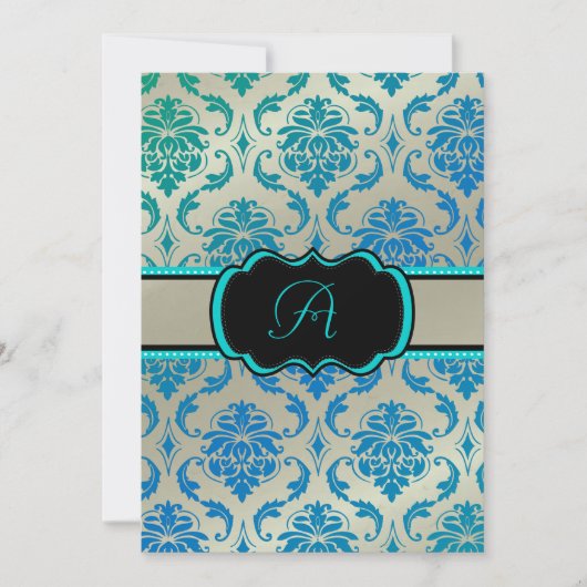 Invitation PixDezines Vendome Damask / Peacock Blue (Devant)