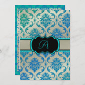 Invitation PixDezines Vendome Damask / Peacock Blue (Devant / Derrière)