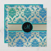 Invitation PixDezines Vendome Damask / Peacock Blue (Devant / Derrière)