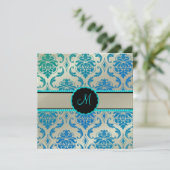 Invitation PixDezines Vendome Damask / Peacock Blue (Debout devant)