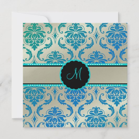 Invitation PixDezines Vendome Damask / Peacock Blue (Devant)