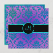 Invitation PixDezines Vendome Damask / Peacock Blue (Devant / Derrière)