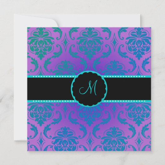 Invitation PixDezines Vendome Damask / Peacock Blue (Devant)
