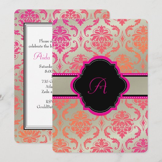 Invitation PixDezines Vendome Damask/sherbet (Devant / Derrière)