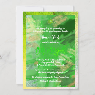 Invitation PixDezines Vert Aquarelle Bat mitzvah Abstrait